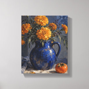 Toile Soucis éclairés par la lune dans un pichet cobalt 