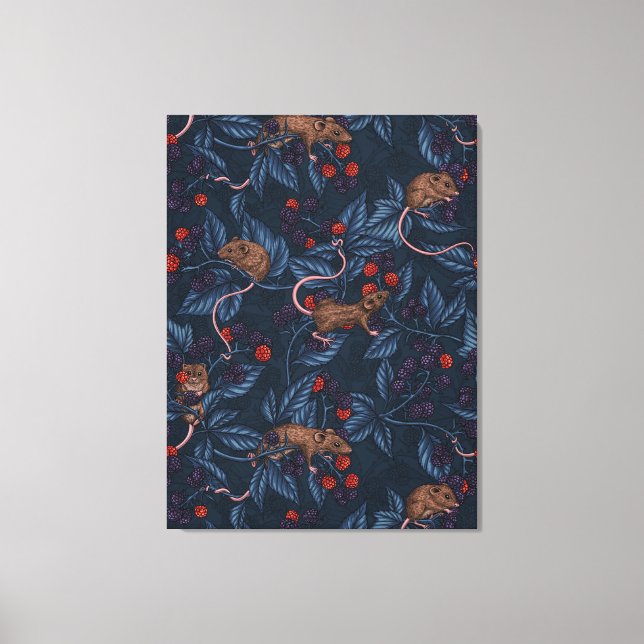 Toile Souris et mûres sur bleu marine (Recto)