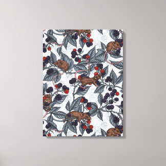 Toile Souris et mûres sur fond blanc
