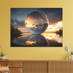 Toile Sphère réfléchissante surréaliste avec des nuages