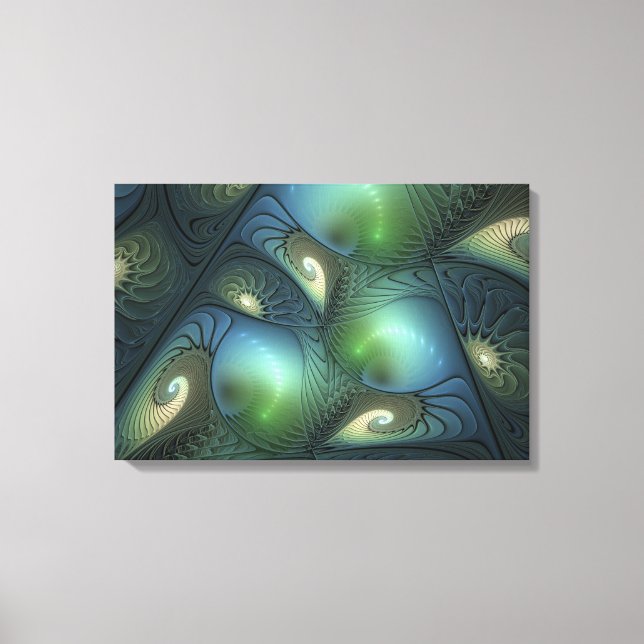 Toile Spirales Turquoise Beige Vert Abstrait Fractal Art (Recto)