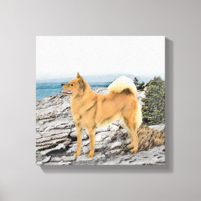 Toile Spitz finlandais à Seashore Peinture - Chien Art (Recto)