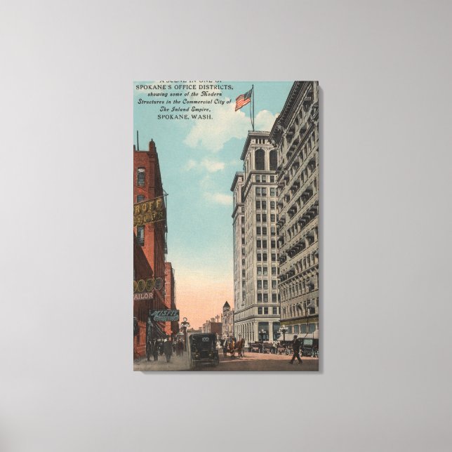 Toile Spokane, WA - Vue du centre-ville avec Horsecarts (Recto)