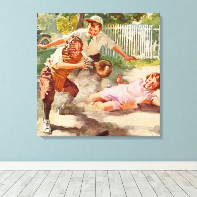 Toile Sports vintages, Enfants Jouer Sticball Baseball (Insitu (Plancher de Bois))