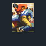 Toile Sports vintages, Football Players dans un jeu<br><div class="desc">illustration vintage design de football sportif stylisé avec des joueurs jouant un jeu amusant dimanche. Le quarterback a la balle pour l'équipe rouge et l'équipe bleue essaie de l'affronter.</div>