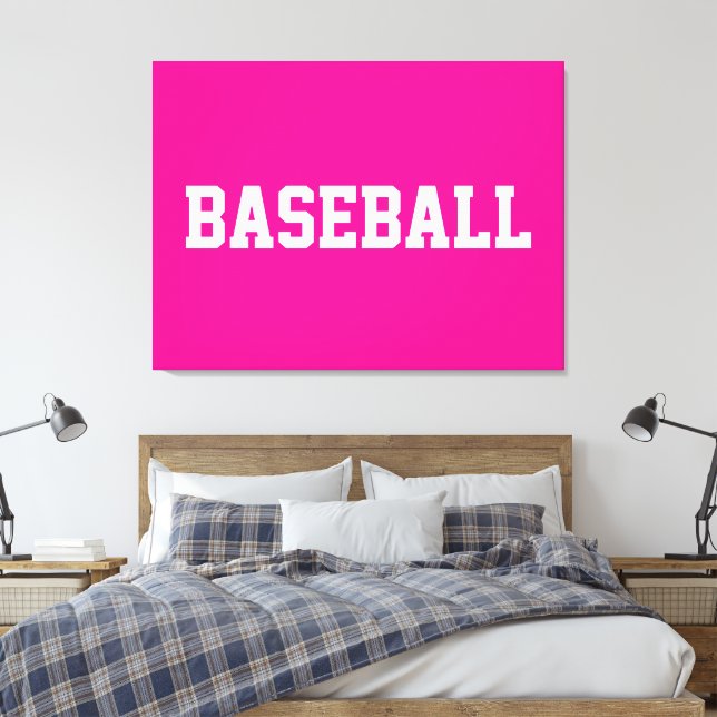 Toile Sporty Athletic White BASEBALL Text On Bright Pink (Insitu(Chambre))