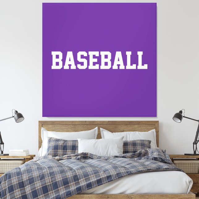 Toile Sporty Bold Texte BASEBALL Blanc Sur Fond Violet C (Insitu(Chambre))