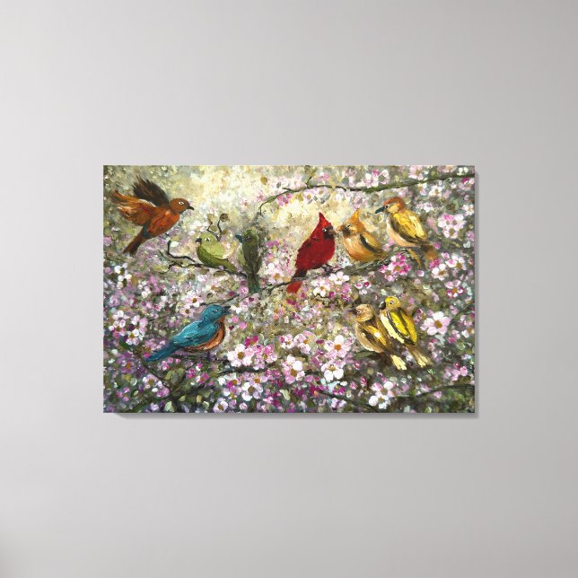 Toile Spring Meet: Colorful Songbirds Bird Lovers Gifts (Recto)