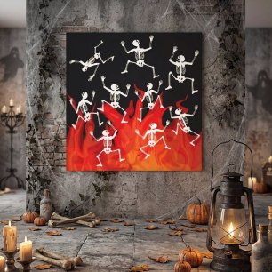Toile Squelettes dansants en flammes pour Halloween
