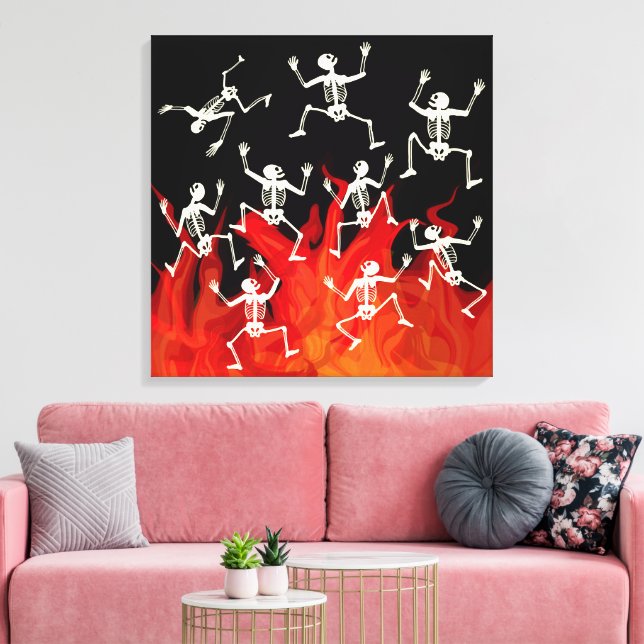 Toile Squelettes dansants en flammes pour Halloween (Insitu(Salon))