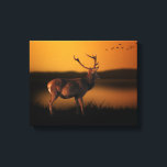 Toile Stag Sunrise Misty Morning Deer<br><div class="desc">Stag Sunrise est une photographie d'un cerf de cerf dans la brume noire du matin orange.</div>