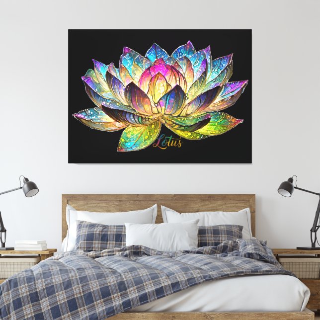 Toile Stained Glass Colorful Lotus Flower on Black (Insitu(Chambre))