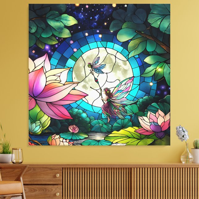 Toile Stained Glass Little Fairy With Dragonfly (Insitu(Salon))