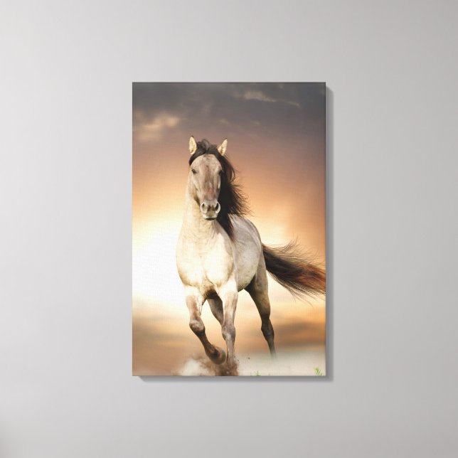 Toile Stallion Sauvage Courant Au Coucher Du Soleil (Recto)