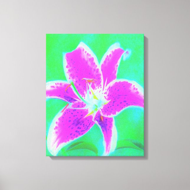 Toile Stargazer rose chaud Lily sur Turquoise et vert (Recto)