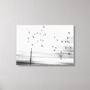 Toile Starling Birds Flying by Hydro Wires Stark Scene