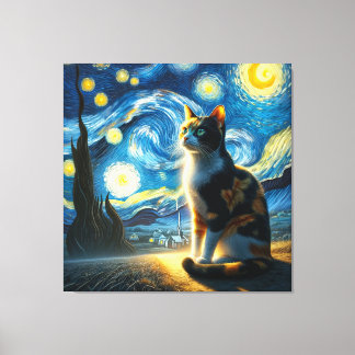 Toile Starry Calico Portrait de chat - Portrait pour ani