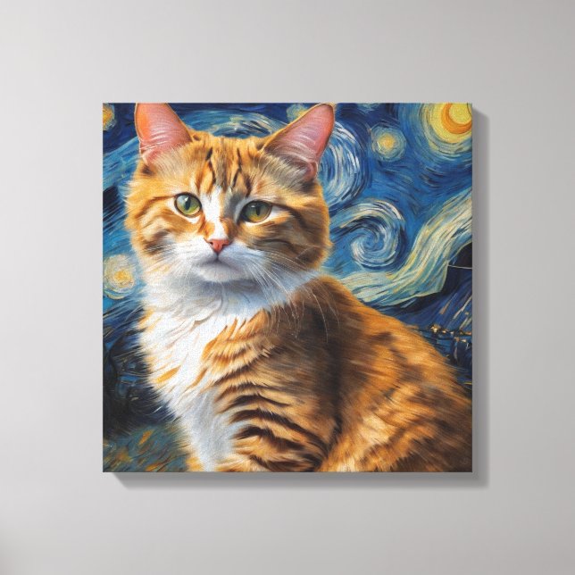 Toile Starry Night Art with a Cat (Recto)