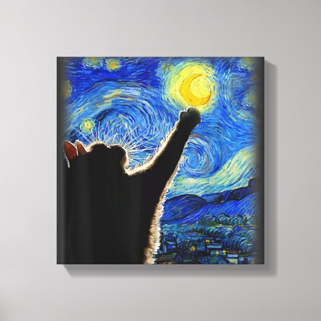Toile Starry Night Cat, Van Gogh Amoureux des chats Cat  (Recto)