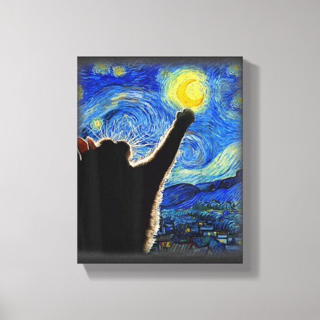 Toile Starry Night Cat, Van Gogh Amoureux des chats Cat  (Recto)