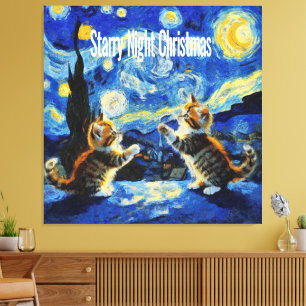 Toile Starry Night Kittymas Noël Spoof