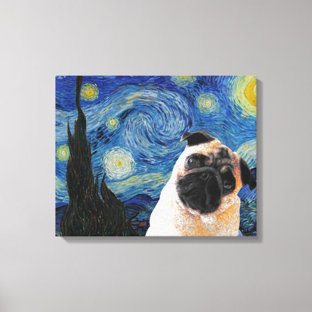 Toile Starry Night Vincent Van Gogh mignon chien Carlin (Recto)
