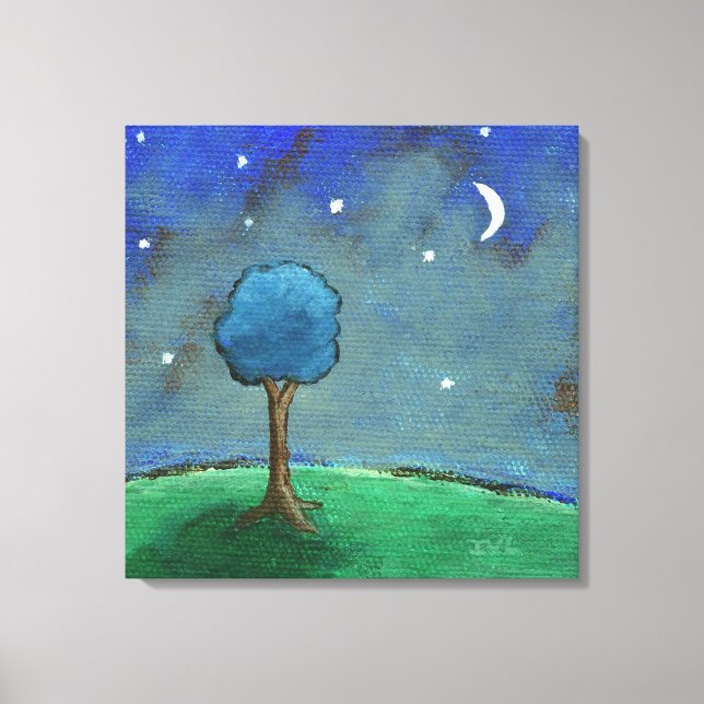 Toile Starry Starry Night, Whimsical Tree Paysage Art (Recto)