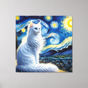 Toile Starry Turc Angora Portrait de chat - Portrait pou