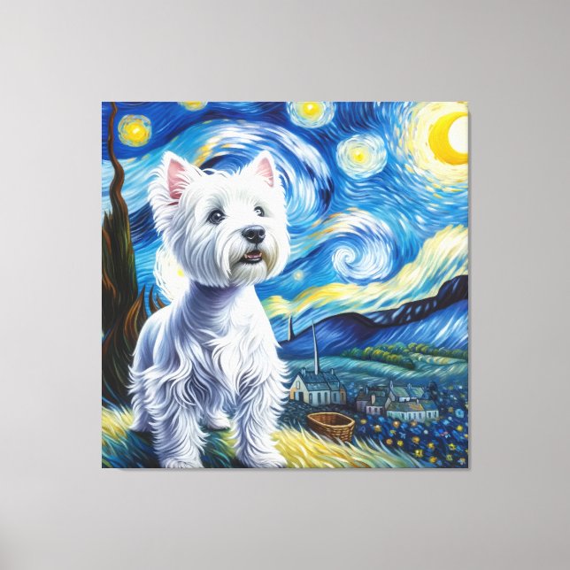 Toile Starry West Highland White Terrier Portrait de chi (Recto)