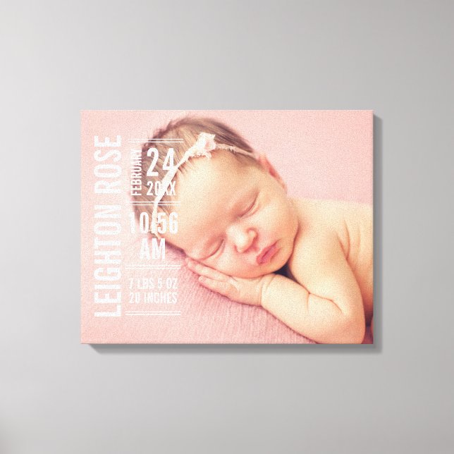 Toile Statistiques de naissance de photo de bébé fille m (Recto)