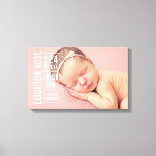 Toile Statistiques de naissance de photo de bébé fille m