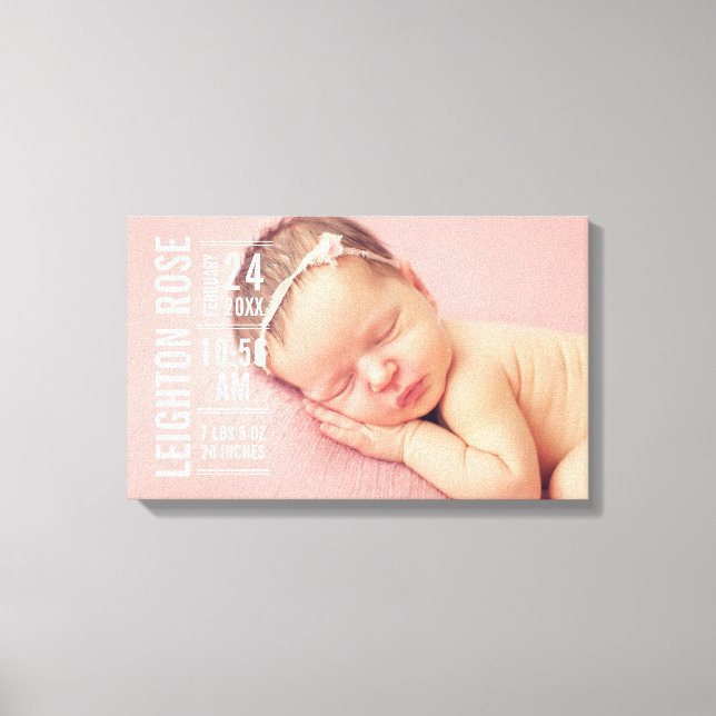 Toile Statistiques de naissance de photo de bébé fille m (Recto)