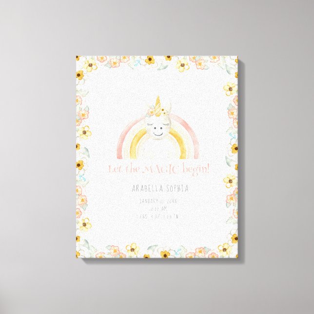 Toile Statistiques de naissance Licorne Fille Magique Ar (Recto)