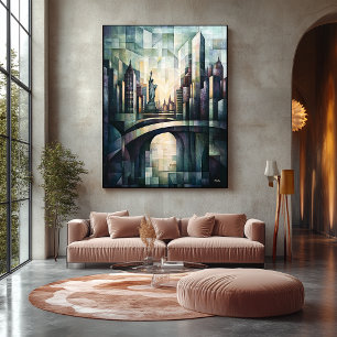 Toile Statue de la Liberté de la skyline de New York à g