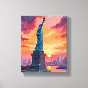 Toile Statue de la Liberté NYC Skyline Coucher de soleil
