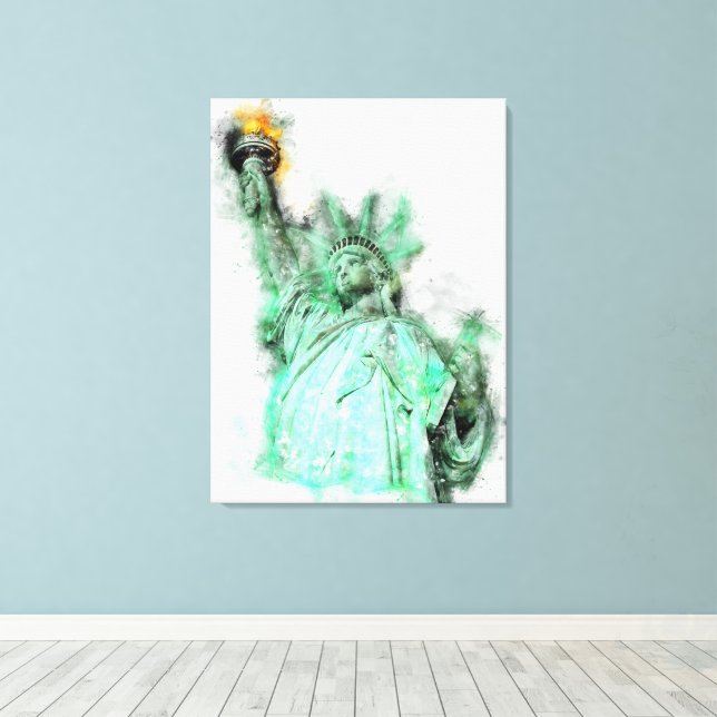 Toile Statue de Liberty Aquarelle Portrait de gros plan (Insitu (Plancher de Bois))