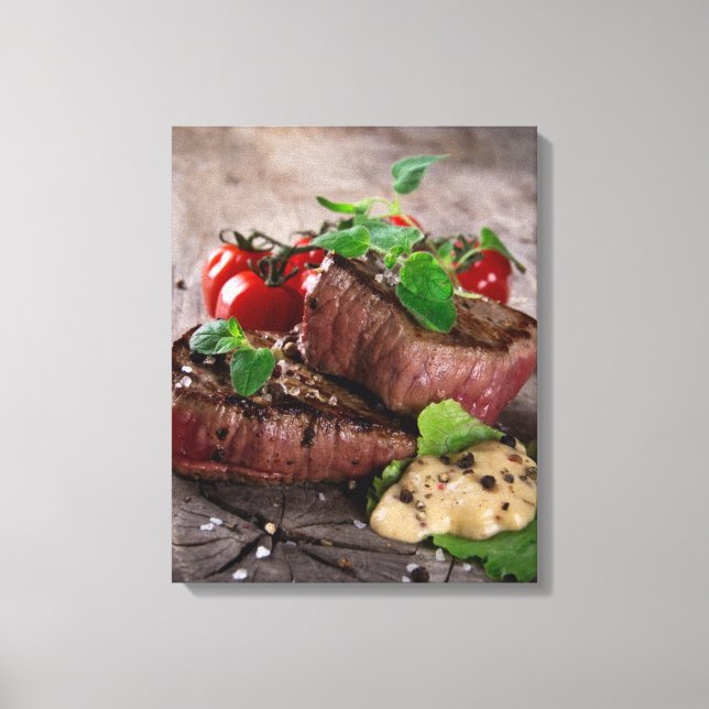 Toile Steaks grillés au barbecue avec herbes fraîches et (Recto)