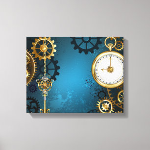 Toile Steampunk Arrière - plan turquoise avec Gears