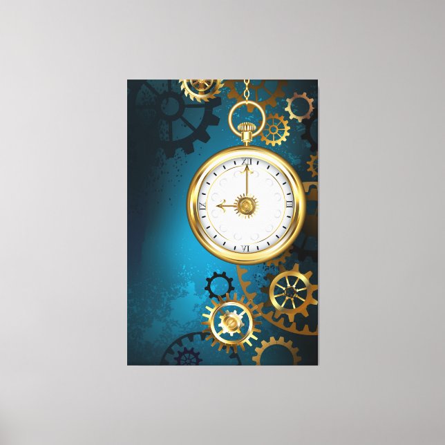 Toile Steampunk Arrière - plan turquoise avec Gears (Recto)