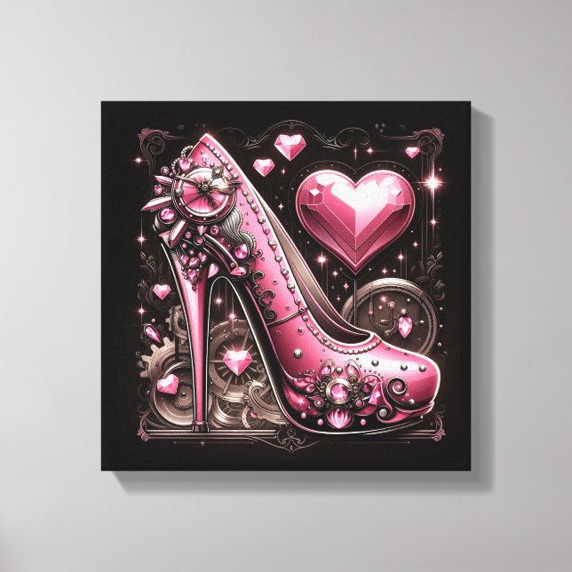 Toile Steampunk Stiletto rose hauts talons avec coeur (Recto)
