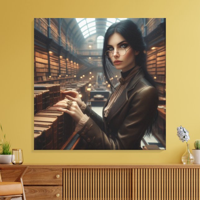 Toile Steampunk Vintage Victorian Lady Librairie (Insitu(Salon))