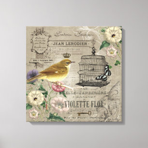 Toile stetched par oiseau français vintage de