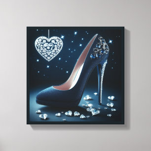 Toile Stilettos bleus avec Diamants en forme de coeur
