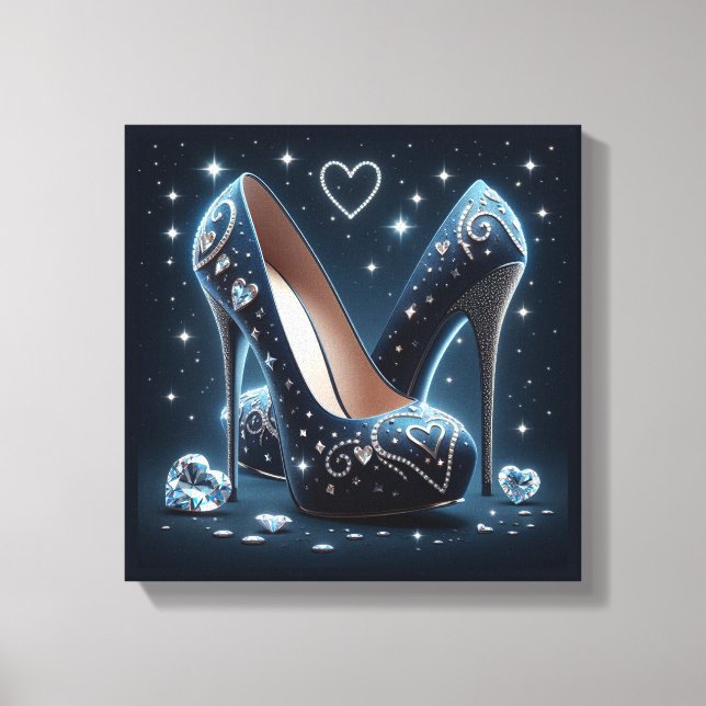 Toile Stilettos Bleus avec Diamants et Coeurs (Recto)