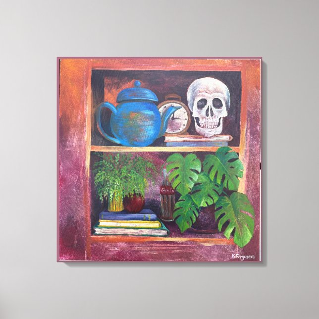 Toile Still Life on a Bookcase Stretched Canvas Print (Recto)