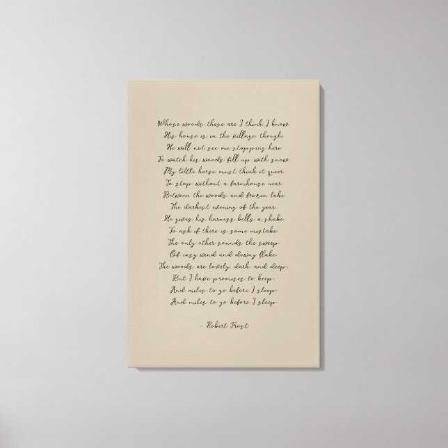 Toile Stopper par Woods en soirée neige, Robert Frost (Recto)