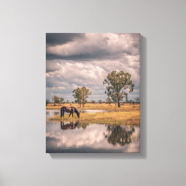 Toile Stormy Sky Horse Pond Reflection Art (Recto)
