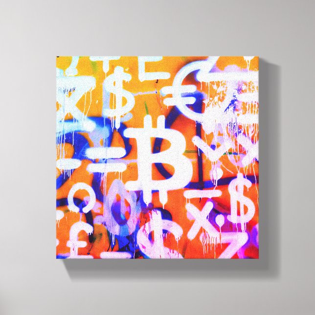 Toile Street Art Bitcoin (Peinture Orange No. 2) (Recto)