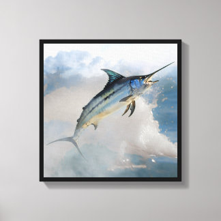 Toile Stretched Canvas Print with Jumping Marlin