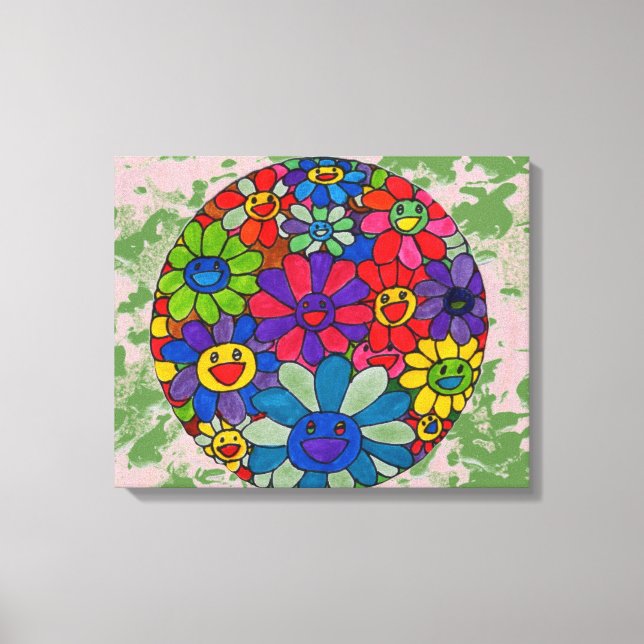 Toile "style art peter max"boules de fleurs souriantes t (Recto)